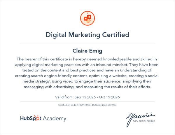 Hubspot digital marketing certification